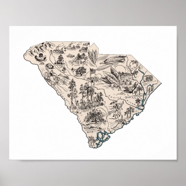 South Carolina Vintage Bildkarte Poster (Vorne)