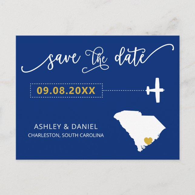 South Carolina Wedding Save the Date Map Postcard Postkarte (Vorderseite)