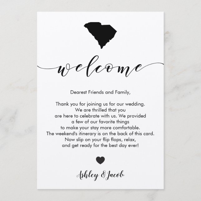 South Carolina Wedding Welcome Letter & Itinerary Programm (Vorderseite)