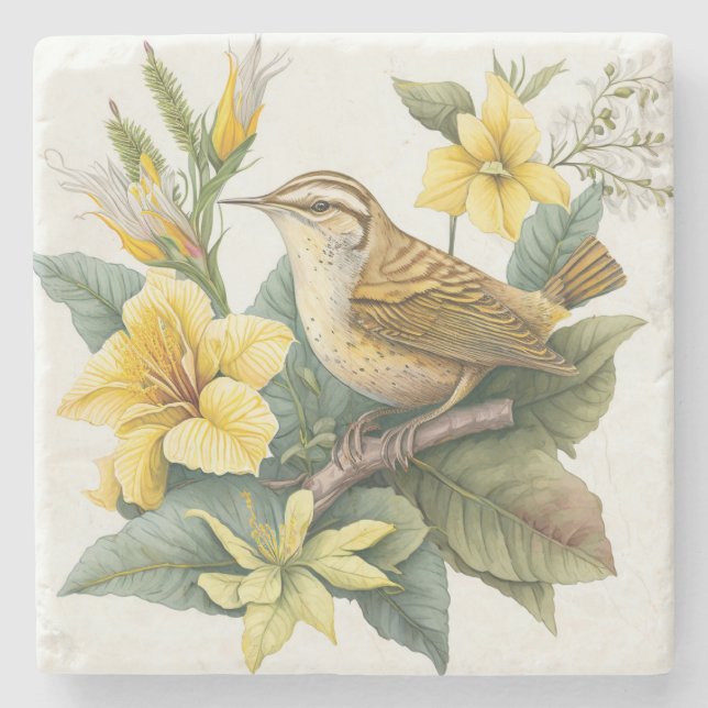 South Carolina Yellow Jessamin Carolina Wren Steinuntersetzer (Vorderseite)