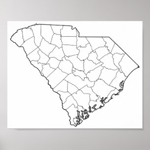 South- CarolinaLandkreis-leere Kontur-Karte Poster