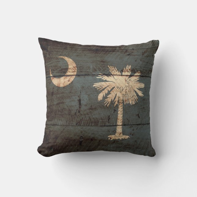 South- CarolinaStaats-Flagge auf altem hölzernem Kissen (Vorderseite)