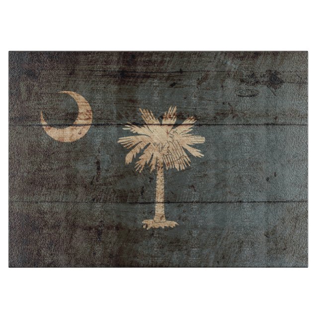 South- CarolinaStaats-Flagge auf altem hölzernem Schneidebrett (Vorderseite)