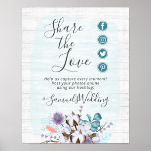 South Country Cotton Wedding Hashtag Foto Sign Poster