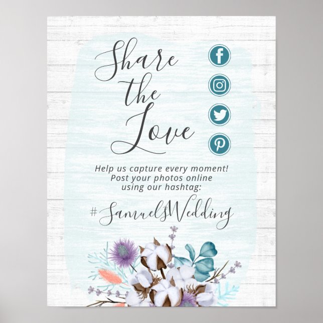 South Country Cotton Wedding Hashtag Foto Sign Poster (Vorne)