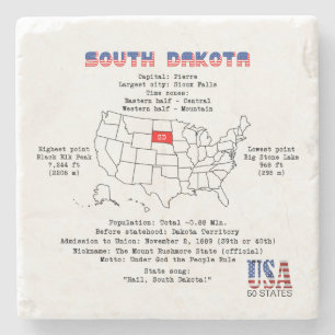 South Dakota American Staat auf einer Karte mit Ei Steinuntersetzer