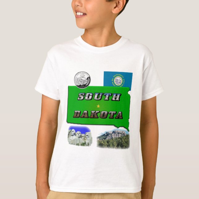 South Dakota Map, Foto Text, Imitate Quarter T-Shirt (Vorderseite)
