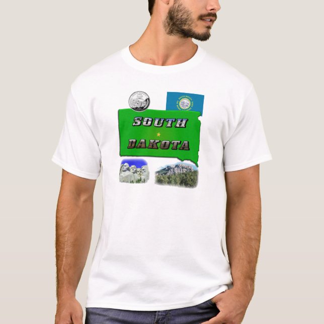 South Dakota Map, Foto Text, Imitate Quarter T-Shirt (Vorderseite)