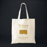South Dakota Map Wedding Welcome Bag, Gold Tragetasche<br><div class="desc">Hochzeitswochenende Begrüßungsgeschenktasche für Gäste, die außerhalb der Stadt wohnen, für Ihre Hochzeit, mit dem Bild von South Dakota, mit Herz, das Sie an der genauen Lage platzieren können. Fülle die Tasche mit deinen Lieblingsgoodies.</div>