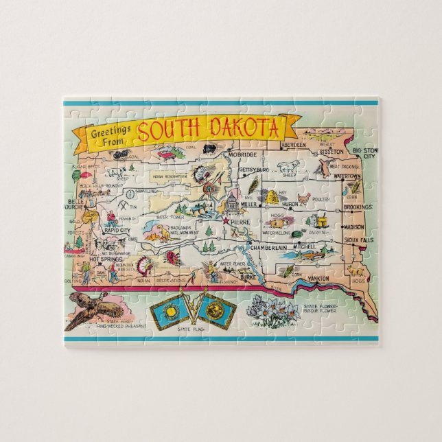South Dakota Postcard Landkarte Jigsaw Puzzle (Horizontal)