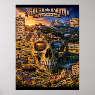 South Dakota Schädel Kunst Druck State of Mind Poster