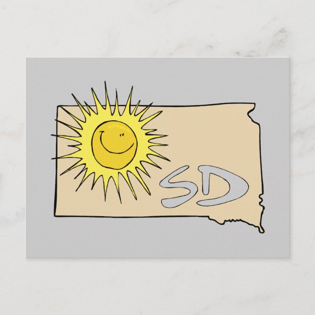 South Dakota SD Map Cartoon Smiling Sun Art Postkarte (Vorderseite)