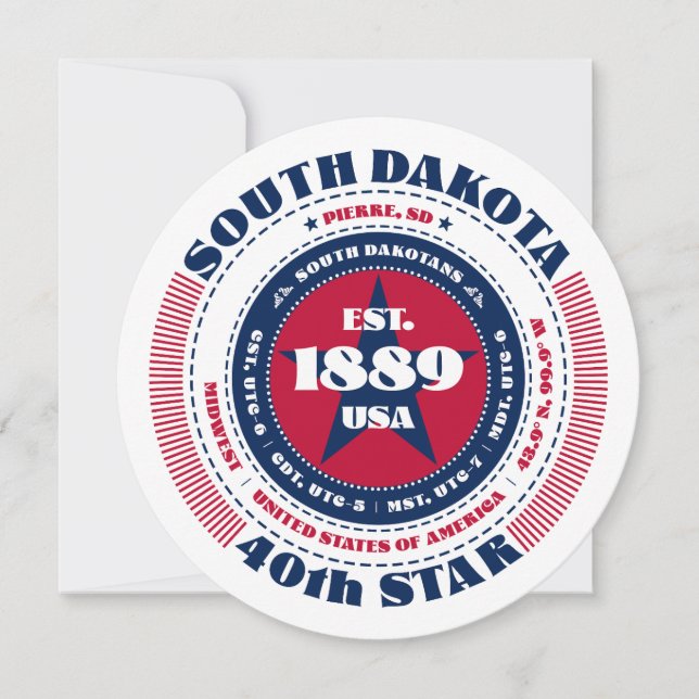 South Dakota Staat Circular Typografy Flat Card (Vorderseite)