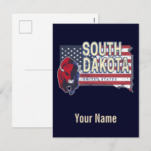 South Dakota United Staaten Retro Staat Map Vintag Feiertagspostkarte