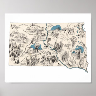 South Dakota Vintage Bildkarte Poster