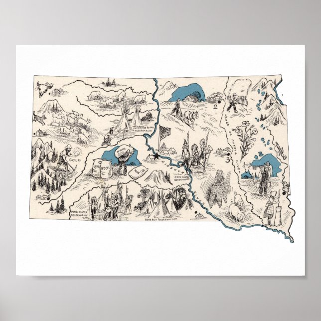 South Dakota Vintage Bildkarte Poster (Vorne)