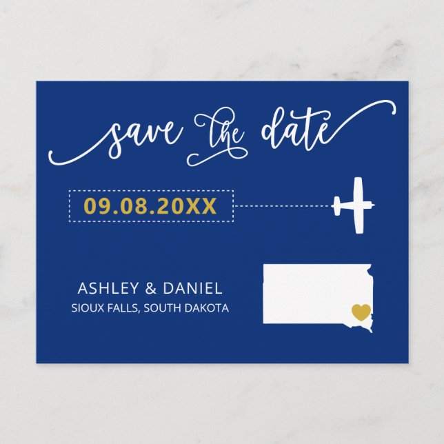 South Dakota Wedding Save the Date Map Postcard Postkarte (Vorderseite)