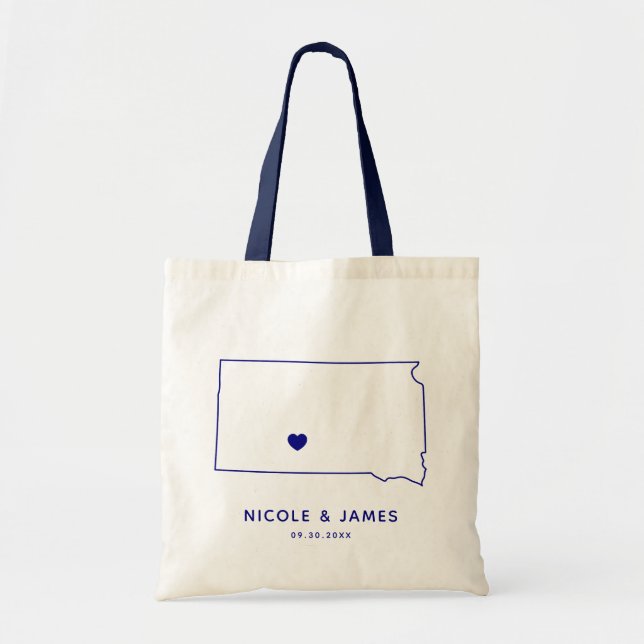 South Dakota Wedding Welcome Bag Map Taschen, Navy Tragetasche (Vorne)
