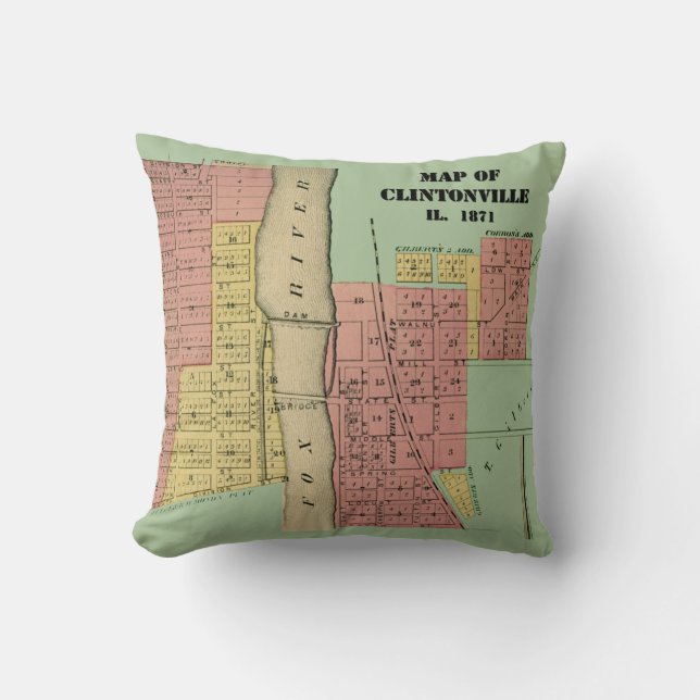 South Elgin Illinois Clintonville Karte Art. 1871 Kissen (Vorderseite)