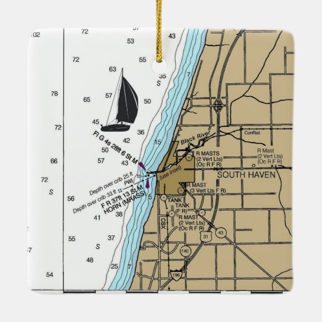 South Haven MI Chart Keramikornament (Rückseite)