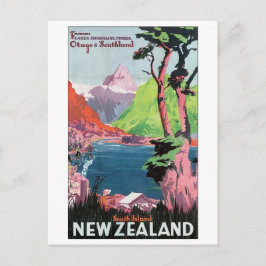 South Island New Zealand Travel Poster Postkarte