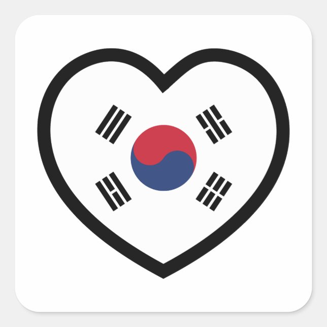 South Korea Flag Heart Quadratischer Aufkleber (Vorderseite)