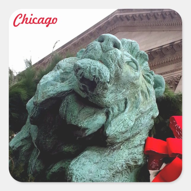 South Lion am Art Institute of Chicago Quadratischer Aufkleber (Vorderseite)