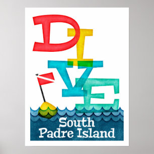 South Padre Island Dive - farbenfrohe Scuba Poster