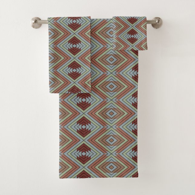 South West American Indian Style Patterned Art Badhandtuch Set (Insitu)