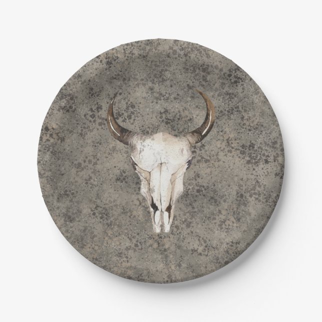 South-West Rustic Ranch Skull Brown Spritzer Pappteller (Vorderseite)