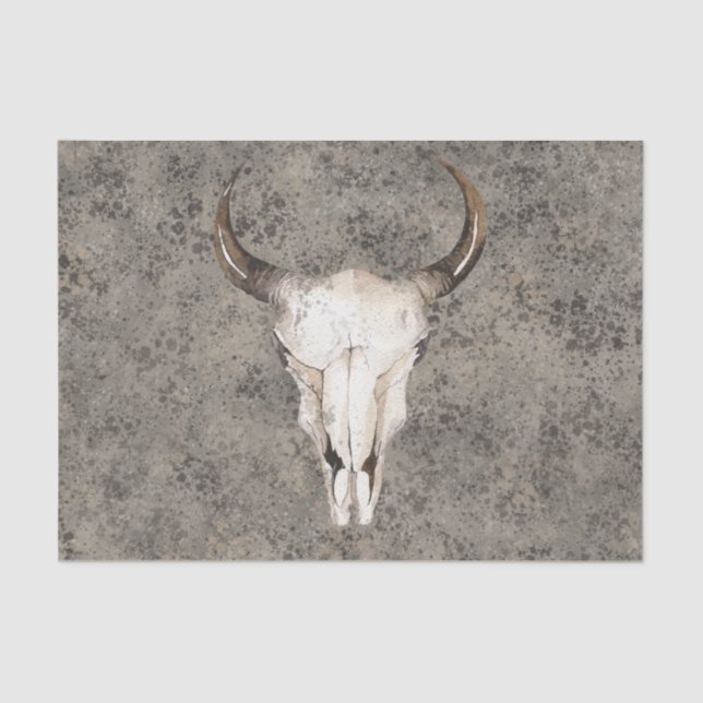 South-West Rustic Ranch Skull Brown Spritzer Seidenpapier (Vorderseite)