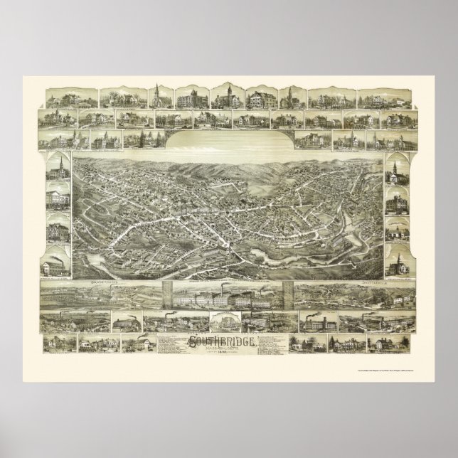 Southbridge, MA Panoramic Map - 1892 Poster (Vorne)