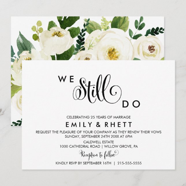 Southern Belle Calligraphy | Floral Vow Erneuerung Einladung (Vorne/Hinten)