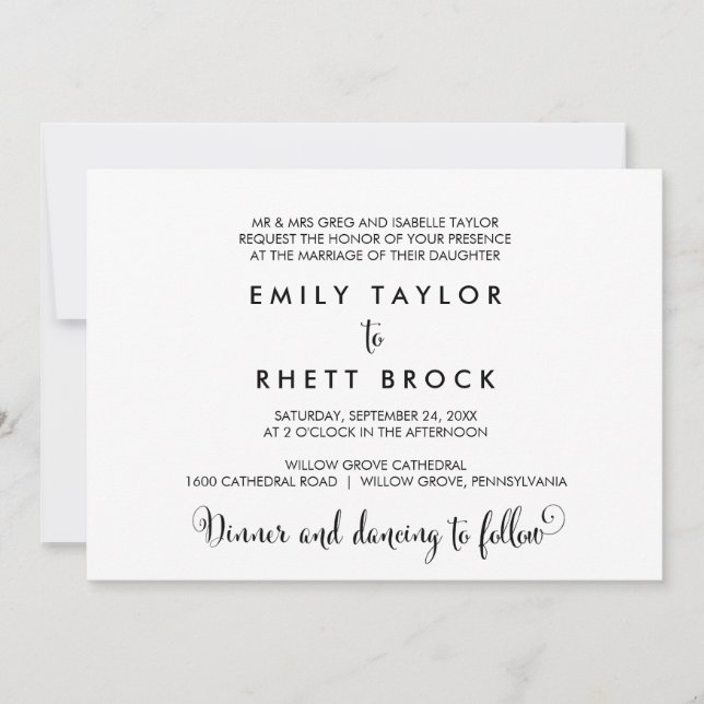 Southern Belle Calligraphy Formal Wedding Einladung (Vorderseite)