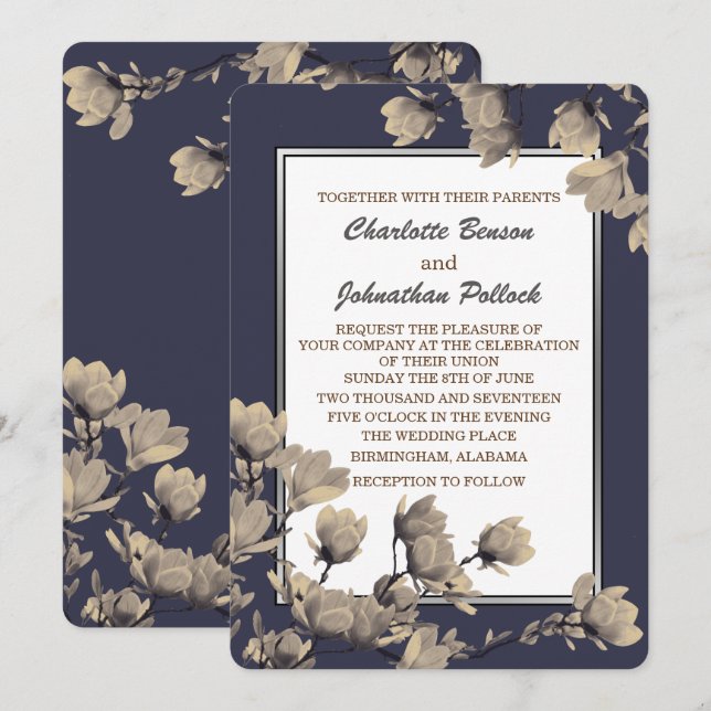Southern Greige Magnolias Midnight Blue Wedding Einladung (Vorne/Hinten)