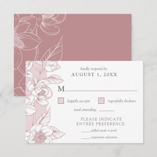 Southern Magnolia Blossom Blush Bloral RSVP Card Einladung (Vorne/Hinten)