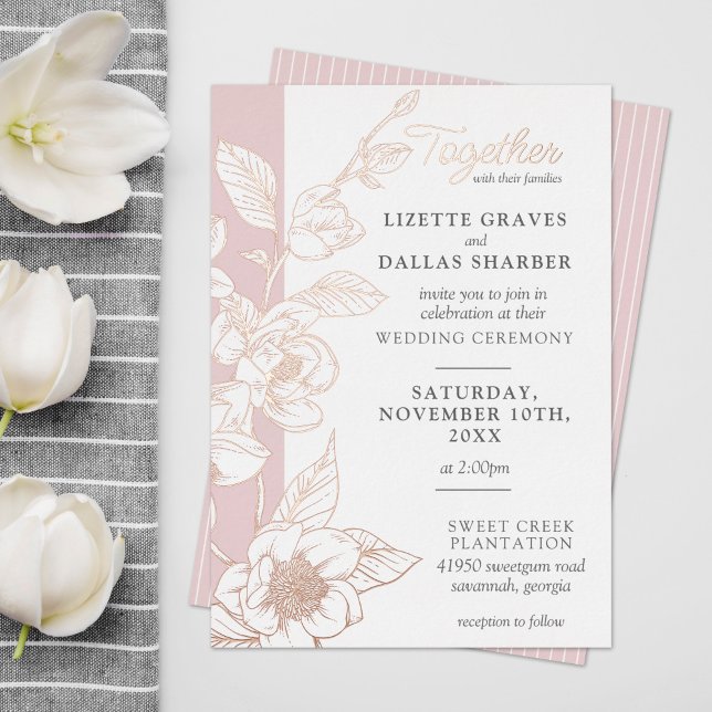 Southern Magnolia Blossom Blush Bloral Wedding Folieneinladung (Von Creator hochgeladen)