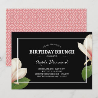 Southern Magnolia Geburtstag Brunch Black Einladung