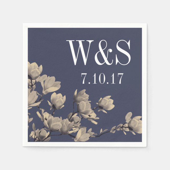Southern Magnolias & Midnight Blue Wedding Serviette (Vorderseite)
