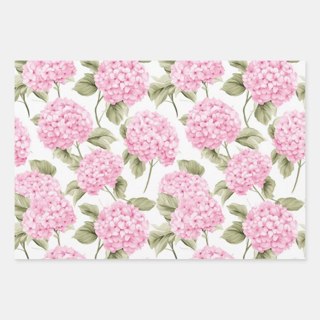 Southern Pink Hydrangea Wrapping Paper Geschenkpapier Set (Vorderseite)
