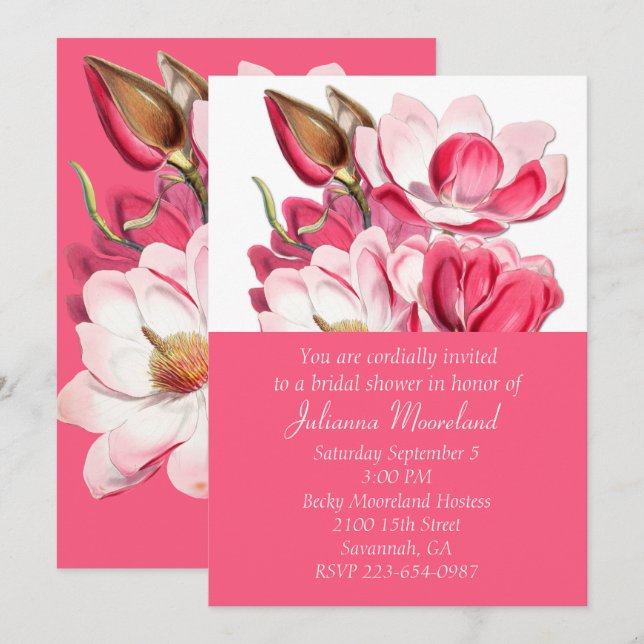 Southern Pink Magnolias Bridal Dusche Einladung (Vorne/Hinten)