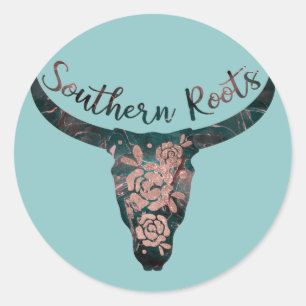 Southern Roots Country Longhorn Rosa und Grün Runder Aufkleber