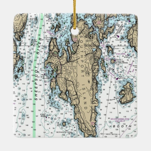 Southport Island Maine Chart Keramikornament (Rückseite)