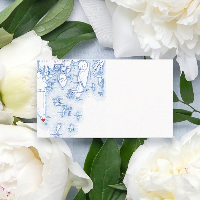 Southport Maine Map Blue Wedding Flat Escort Platzkarte (Southport Maine Map flat wedding escort card for an elegant Newagen Seaside Inn wedding)