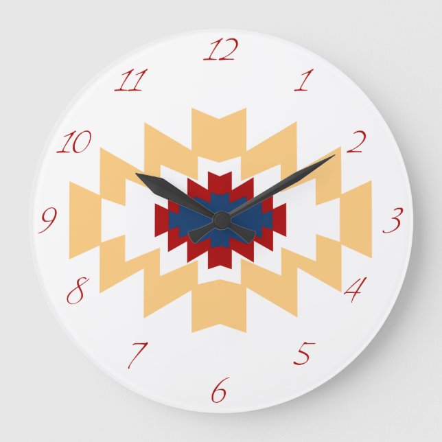 Southwest Aztec Native American Tribal Design Große Wanduhr (Vorderseite)