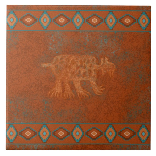 Southwest Canyons Bobcat Petroglyph grenzt an Fliese (Vorderseite)