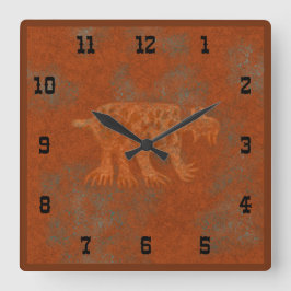 Southwest Canyons Bobcat Petroglyphs Western Style Quadratische Wanduhr