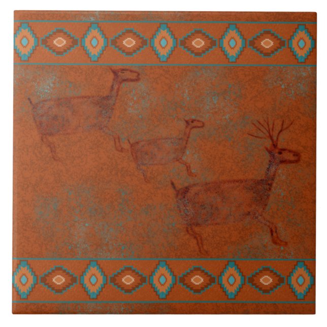 Southwest Canyons Deer Petroglyph grenzt an Fliese (Vorderseite)