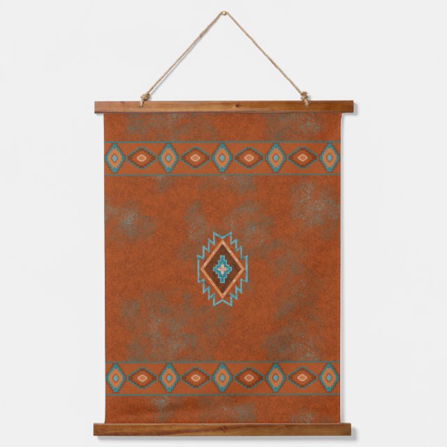 Southwest Canyons Geometric Diamonds Design Wandteppich Mit Holzrahmen (Vorderseite)