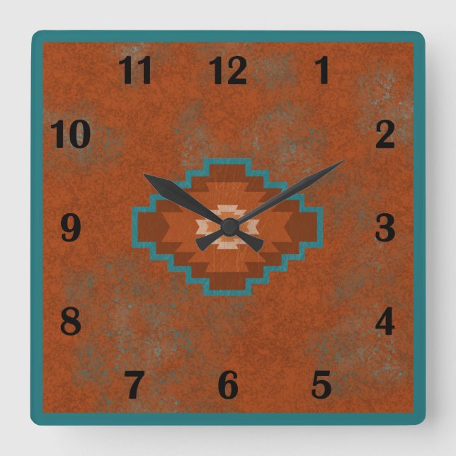 Southwest Canyons Geometric Regular Style Quadratische Wanduhr (Vorderseite)